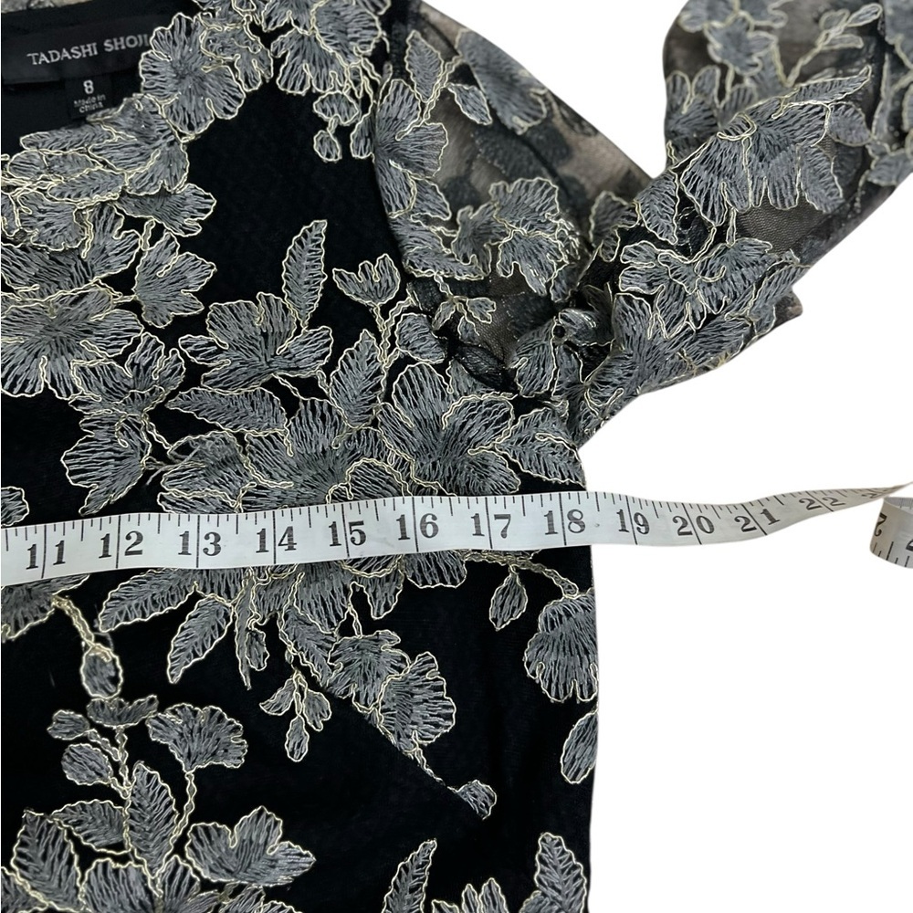 Tadashi Shoji Size 8 Black Lace Embroidered Dress Long Textured - Picture 7 of 16
